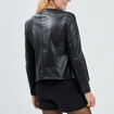 Veste droite simili cuir à col châle noir femme