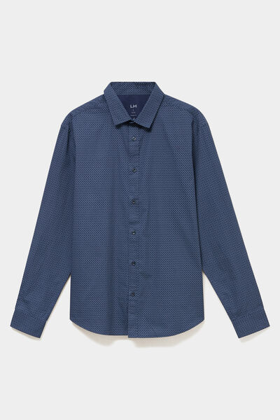 Chemise droite imprim&eacute;e manches longues bleu marine homme