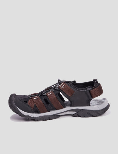 Sandales à scratch et lacets élastiqués marron homme