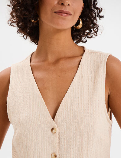 Veston sans manches et col en V sable femme