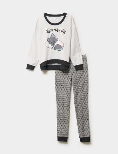 Ensemble pyjama 2 pi&egrave;ces gris clair femme