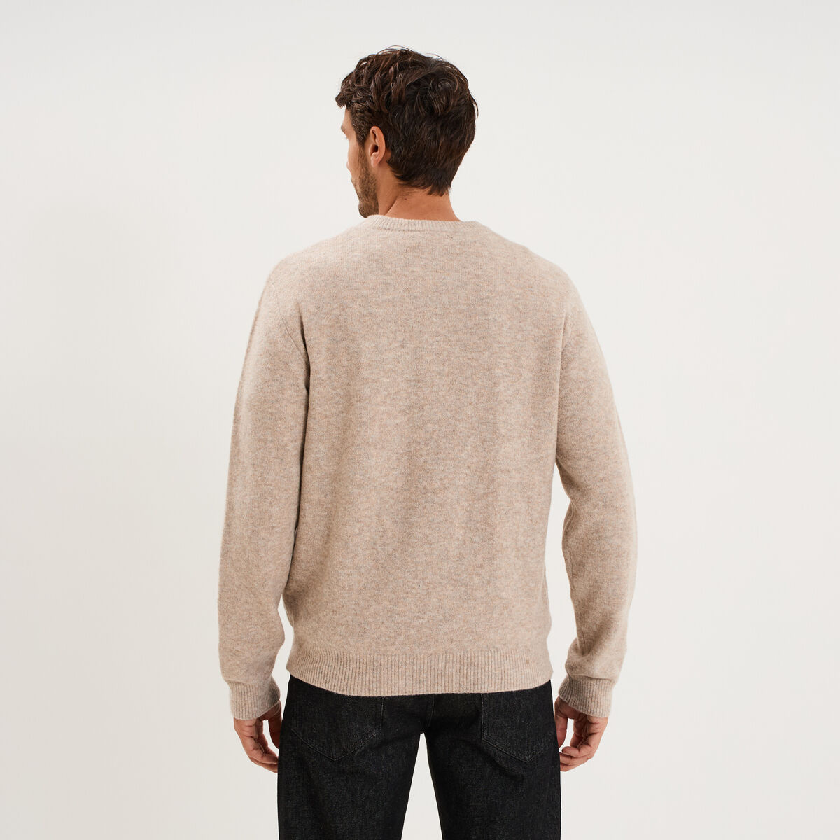 Pull col rond manches longues taupe homme