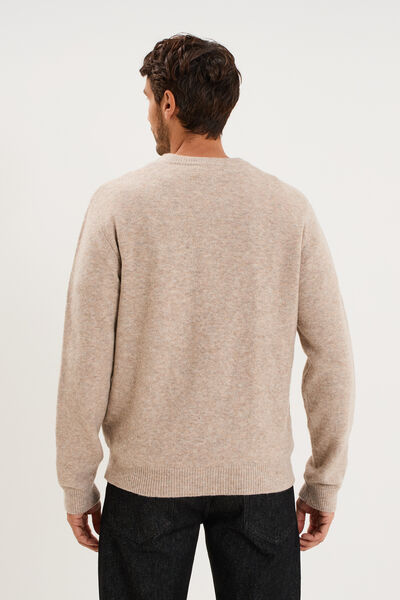 Pull col rond manches longues taupe homme
