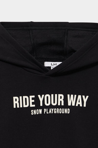 Sweat hoodie doubl&eacute; &agrave; capuche oversize noir gar&ccedil;on
