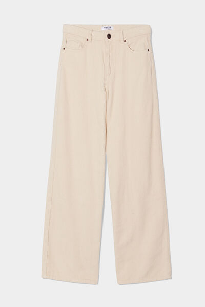 Pantalon velours taille haute large blanc femme