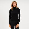 Pull col roul&eacute; avec boutons poignets noir femme