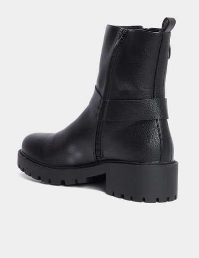 Bottines motardes crantées avec brides noir femme