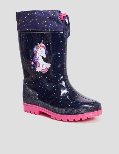 Bottes de pluie avec coulisse bleu marine fille