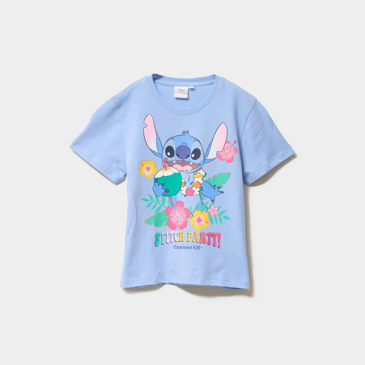 T-shirt manches courtes coton Stitch bleu fille