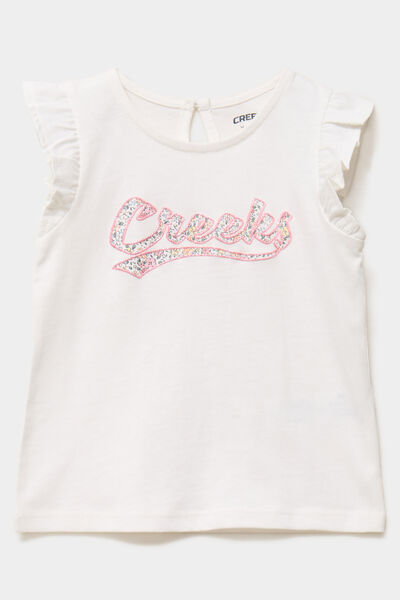 T-shirt manches volants coton ecru b&eacute;b&eacute; fille