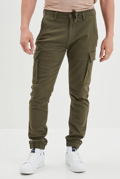 Pantalon cargo à coulisse vert kaki homme