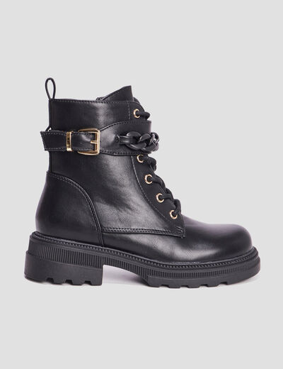 Bottines ranger avec chaînes et boucles noir fille