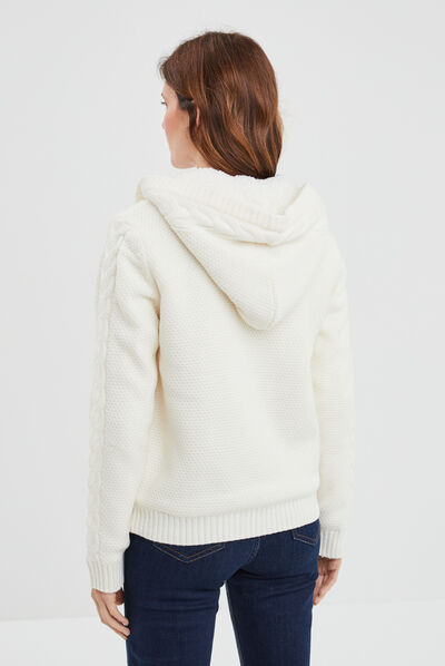 Gilet zippé doublure sherpa à capuche ecru femme