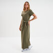 Robe midi taille effet noué coton vert kaki femme