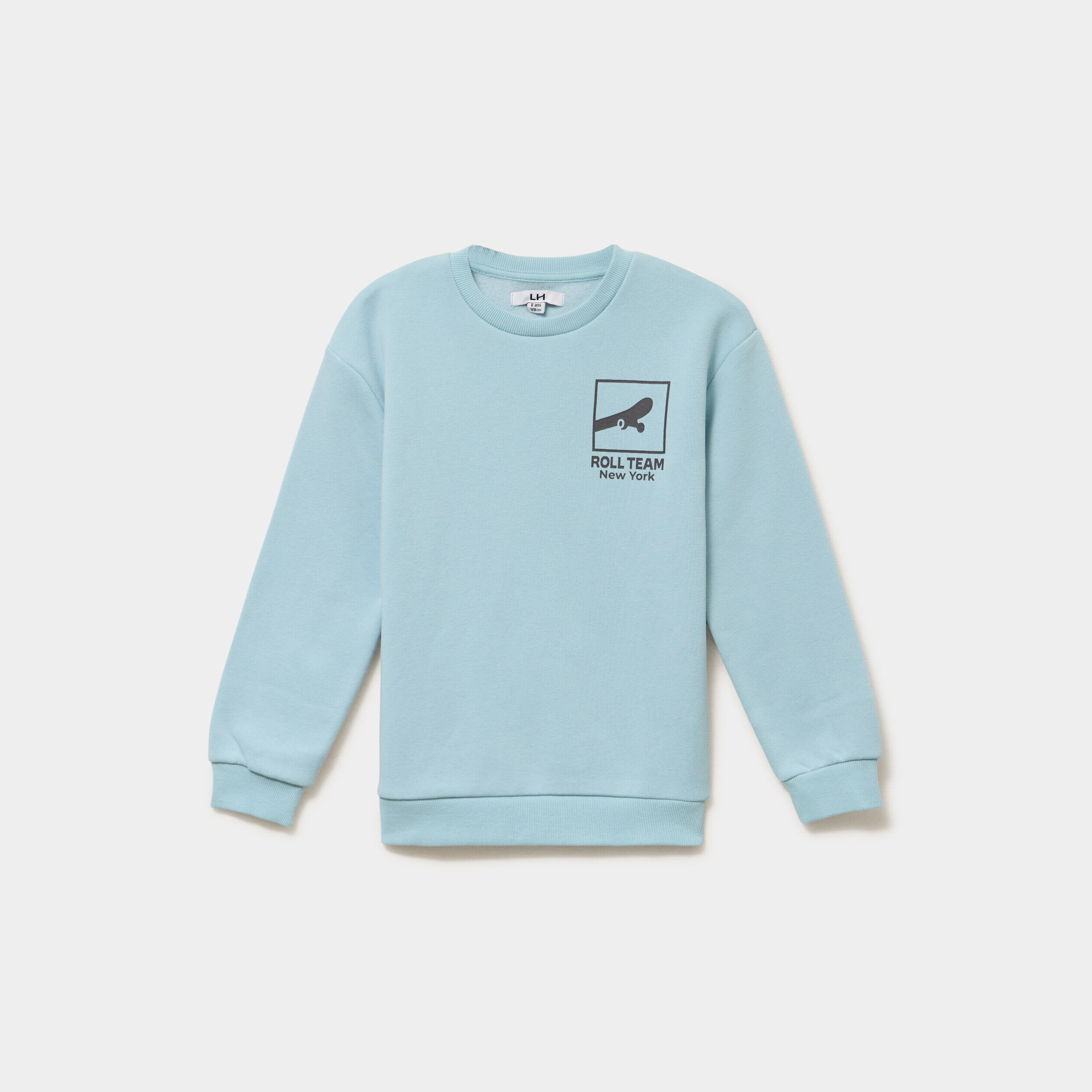 Sweat col rond oversize manches longues bleu gris garçon LH
