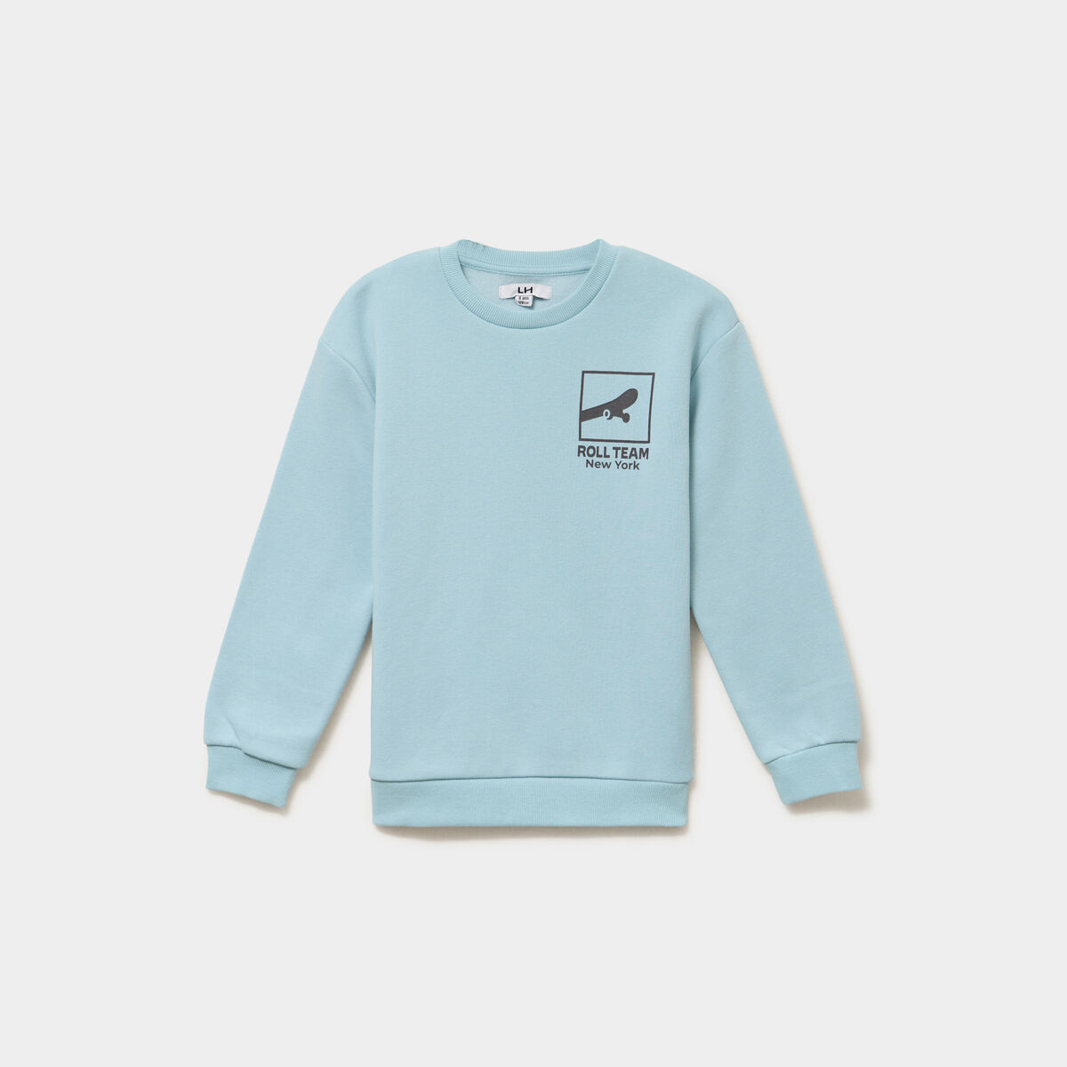 Sweat col rond oversize manches longues bleu gris gar&ccedil;on