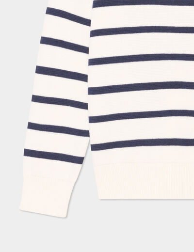 Pull col rond manches longues coton ecru garçon