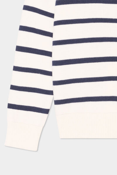 Pull col rond manches longues coton ecru gar&ccedil;on