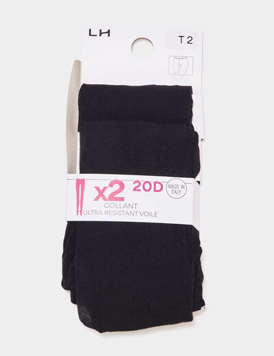Lot 2 collants 20D ultra résistants noir femme