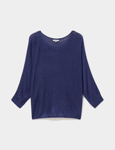 Pull manches longues col rond bleu marine femme grande taille