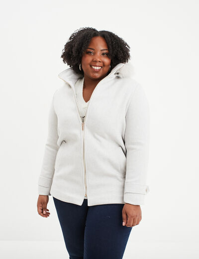 Manteau à capuche imitation fourrure gris clair femme grande taille