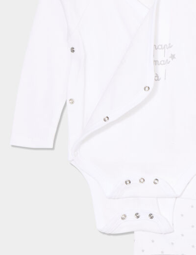 Ensemble naissance 3 pièces coton blanc bébé garçon