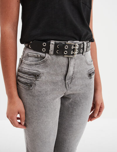 Ceinture avec oeillets gris argent femme
