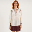 Blouse col tunisien avec broderie ecru femme