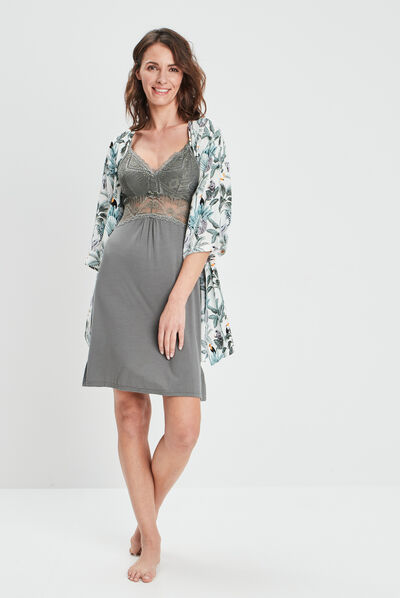 Déshabillé style kimono fluide ecru femme