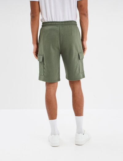 Bermuda cargo molleton taille élastiquée vert kaki homme