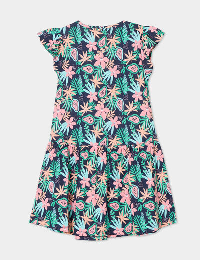 Robe courte évasée à volants bleu marine fille
