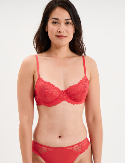 Soutien-gorge embo&icirc;tant dentelle rouge corail femme