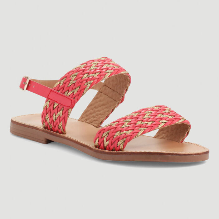 Sandales plates à brides tressées femme orange corail