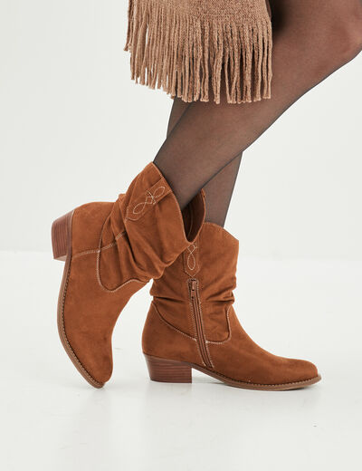 Boots hautes Santiags esprit western marron femme