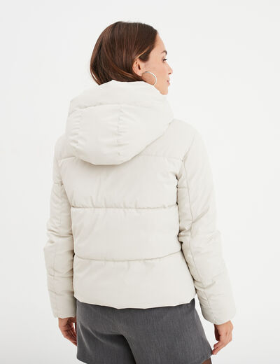 Doudoune courte imperm&eacute;able &agrave; capuche ivoire femme