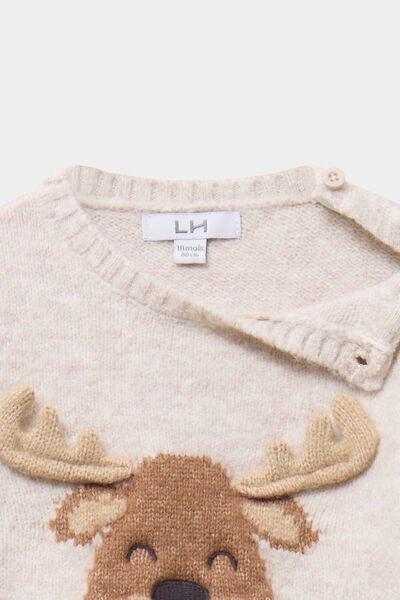 Pull &eacute;paule boutonn&eacute;e manches longues beige b&eacute;b&eacute; gar&ccedil;on