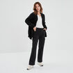 Gilet mi-long côtelé manches longues noir femme