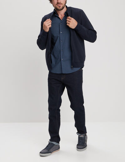 Gilet reli&eacute;f&eacute; manches longues zipp&eacute; bleu marine homme