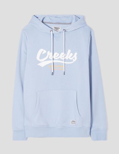 Sweat molleton &agrave; capuche hoodie bleu ciel homme