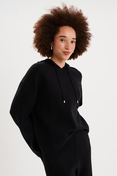 Sweat hoodie ample &agrave; capuche noir femme
