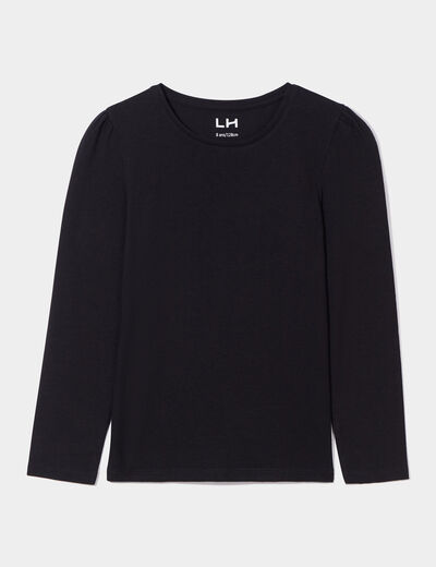 T-shirt coton manches longues à fronces noir fille