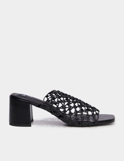 Mules &agrave; talons dessus tress&eacute; noir femme