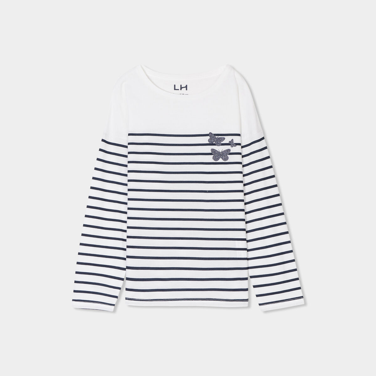 T-shirt coton col rond manches longues ecru fille