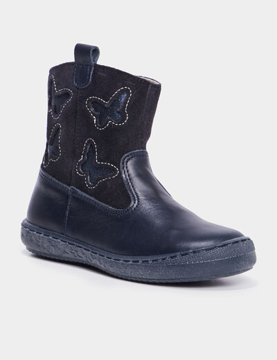 Bottes en cuir à bout rond Creeks bleu marine fille