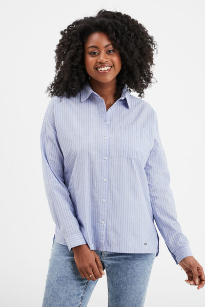Chemise manches longues coupe droite bleu lavande femme