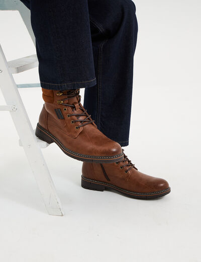 Bottines montantes zipp&eacute;es &agrave; lacets marron homme