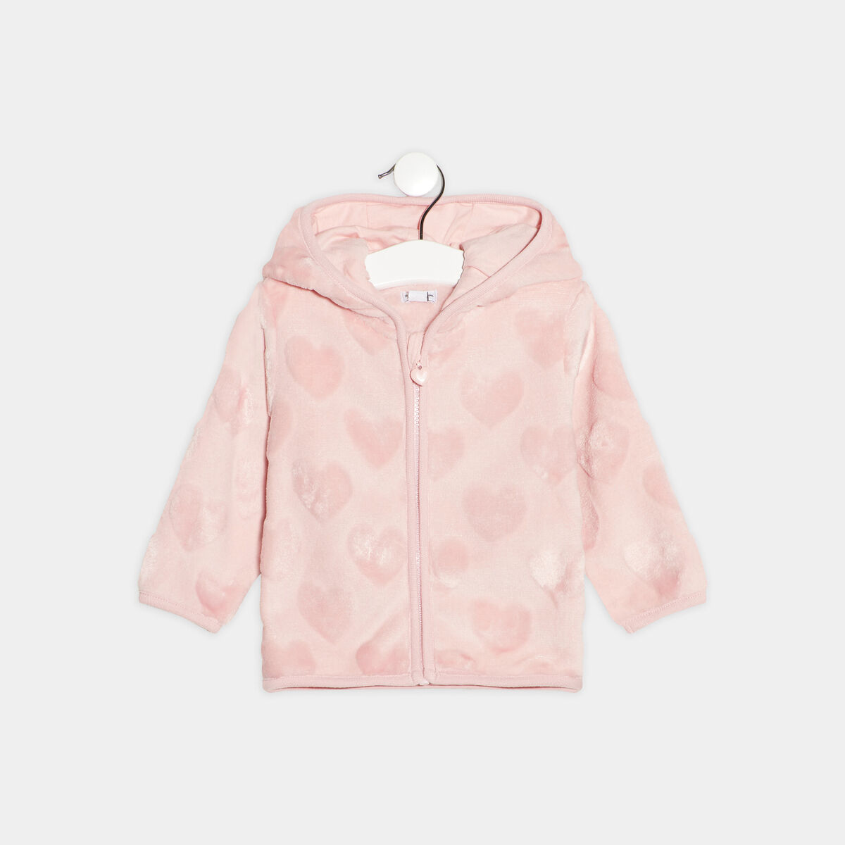 Gilet zippé à capuche rose pastel bébé fille
