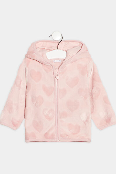 Gilet zippé à capuche rose pastel bébé fille