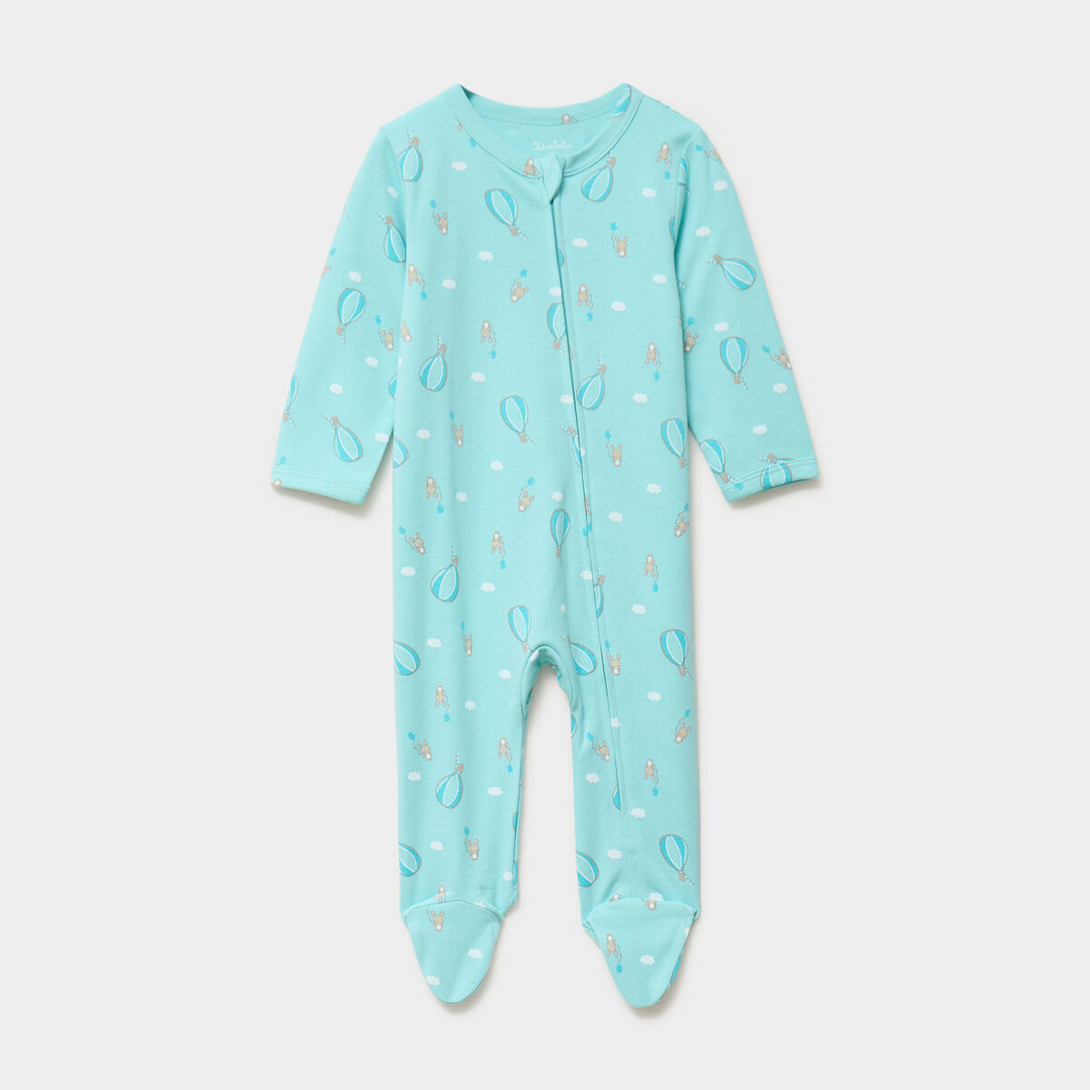 Dors-bien en coton manches longues zipp&eacute; bleu turquoise b&eacute;b&eacute;