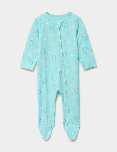 Dors-bien en coton manches longues zipp&eacute; bleu turquoise b&eacute;b&eacute;